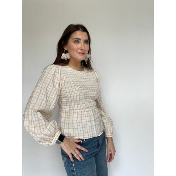 Universal Threads Yellow Plaid Shirred Top - Size Small - Picture 3 of 8